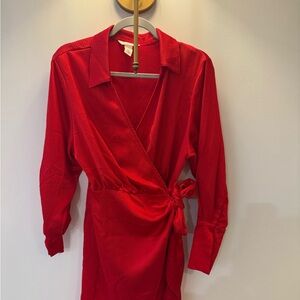 Red shirt wrap dress